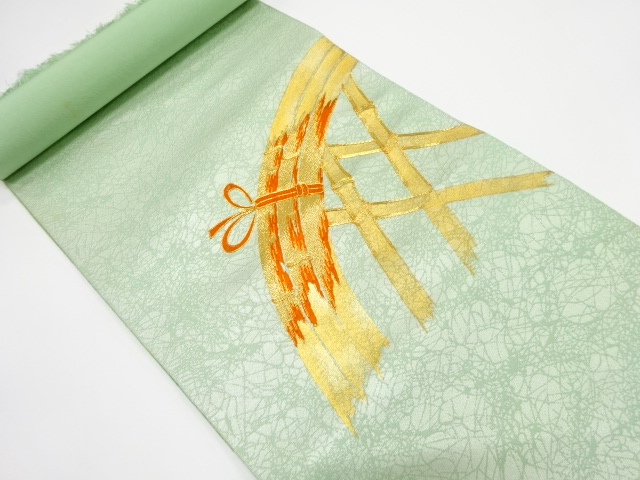 JAPANESE KIMONO / ANTIQUE BOLT FOR NAGOYA OBI / SILK / EMBROIDERY / FENCE